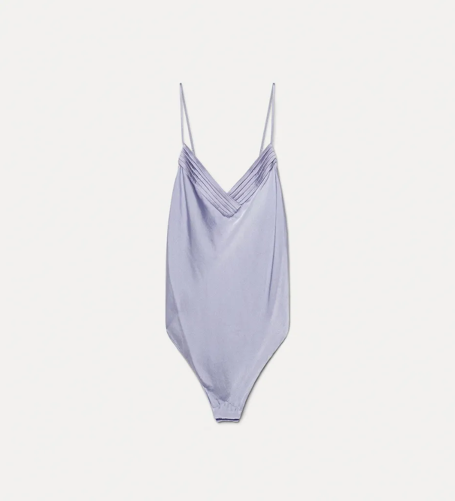 FORTE FORTE - bodysuit in stretch silk satin lilac