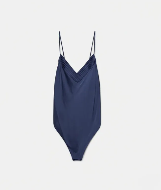 [14586_my lingerie] FORTE FORTE - bodysuit in stretch silk satin night blue (0(XS))