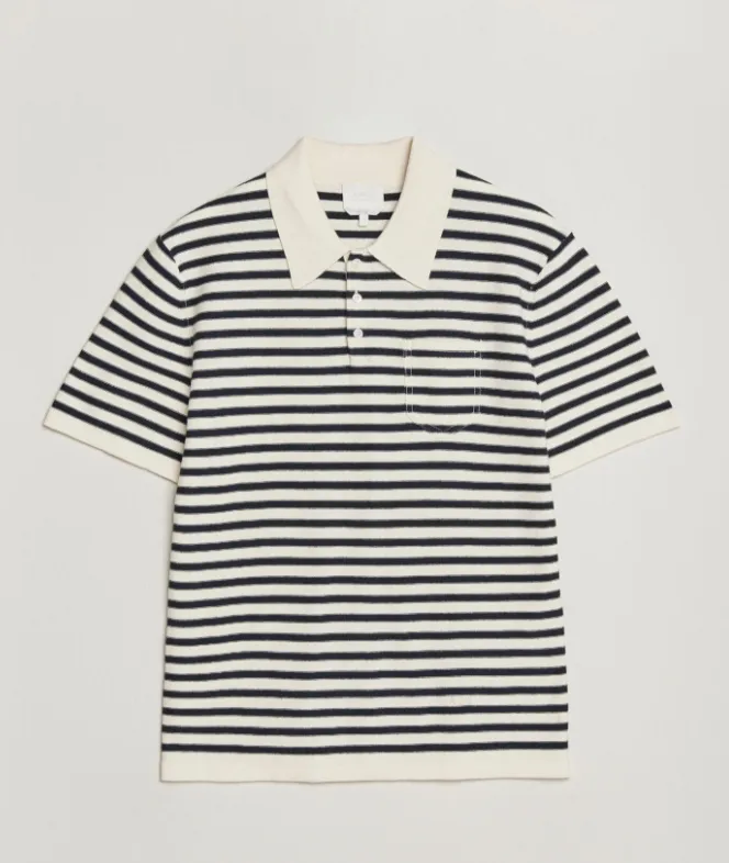 [COHNX-H23476TAS ECRU/DARK NAVY] A.P.C. - Cotton-Cashmere Eliot Polo Shirt (M)