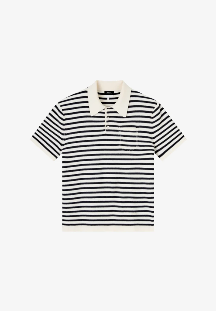 [COHNX-H23476TAS ECRU/DARK NAVY] A.P.C. - Cotton-Cashmere Eliot Polo Shirt (M)