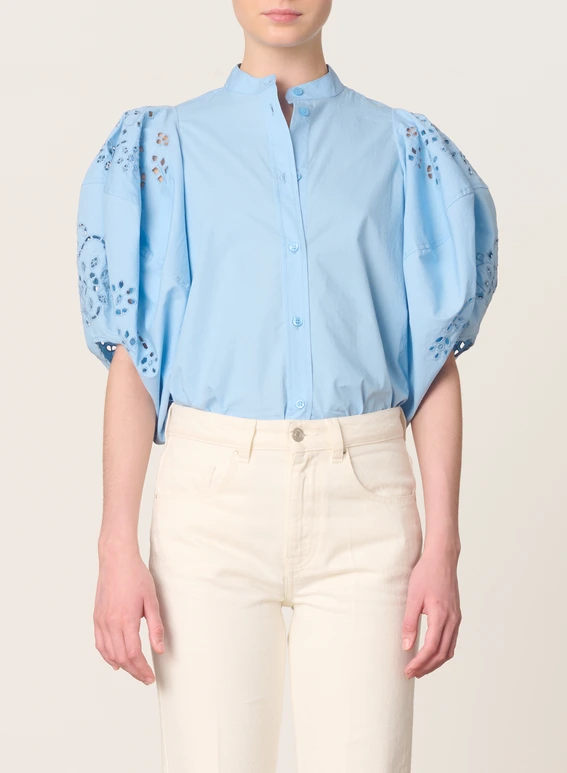 [6EVA04-V09829-003] VANESSA BRUNO - FELICIE Blouse Embroidered Blue (S)