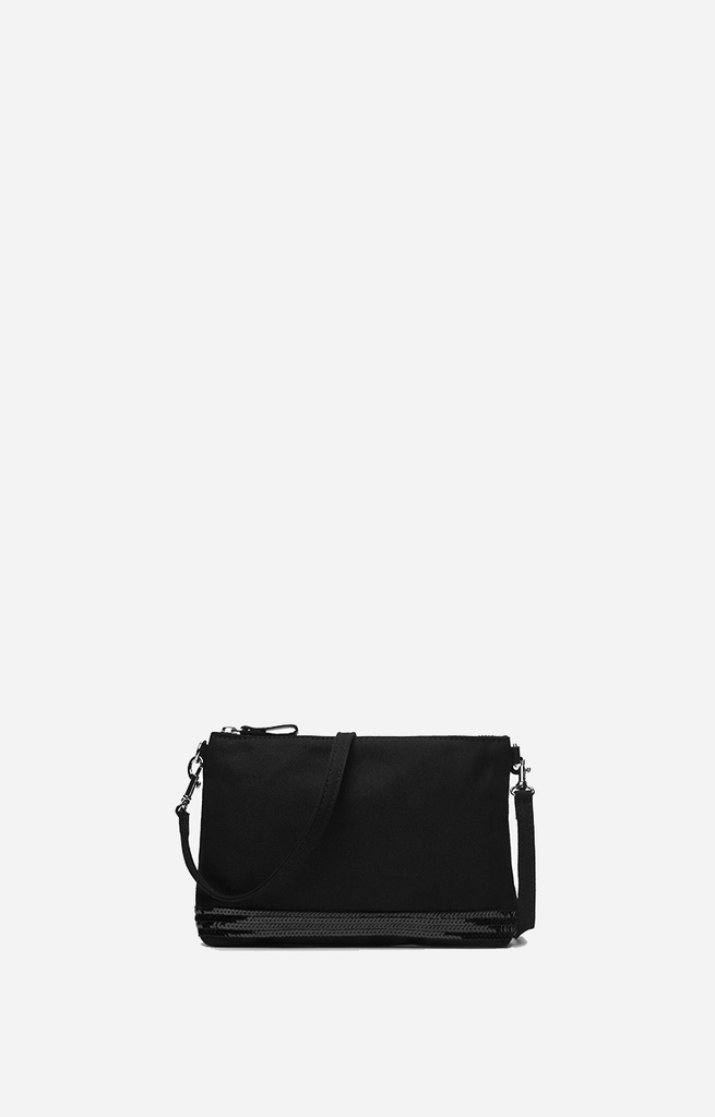 VANESSA BRUNO - Zipped Clutch Canvas & Sequins Black 
