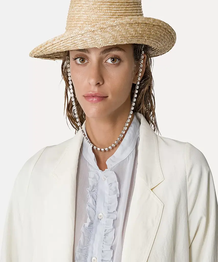 [12474_my hat] FORTE FORTE - Mannish straw hat with diamanté–detailed chain