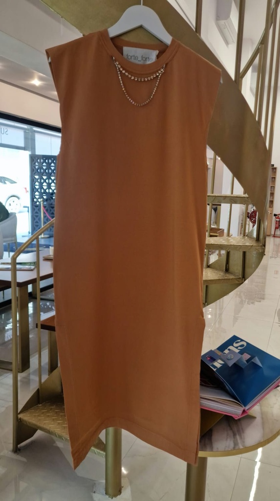 FORTE FORTE - Organic Cotton & Crystal Necklace Brown Dress