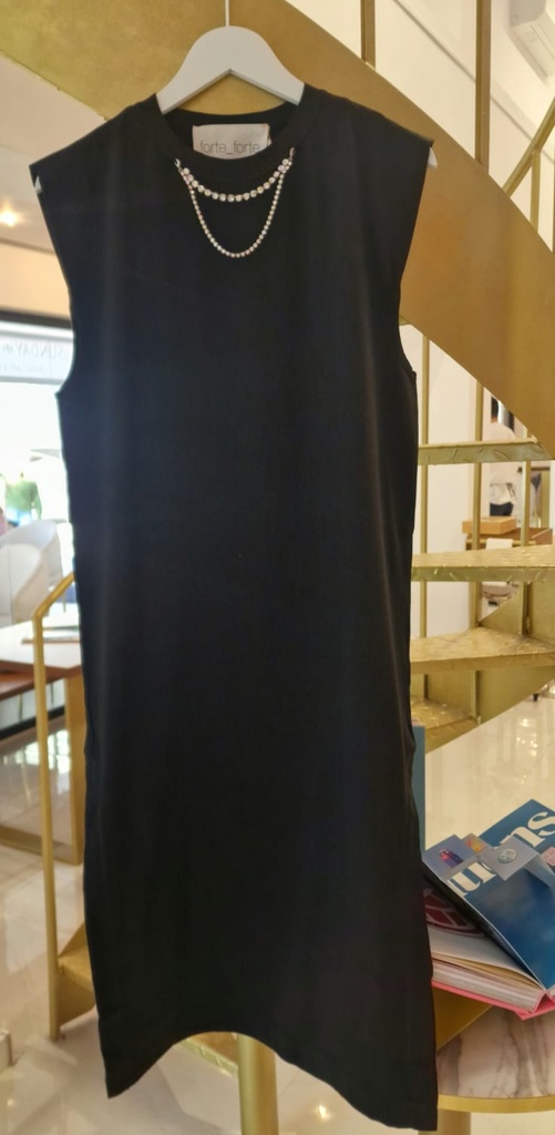 FORTE FORTE - Organic Cotton & Crystal Necklace Black Dress