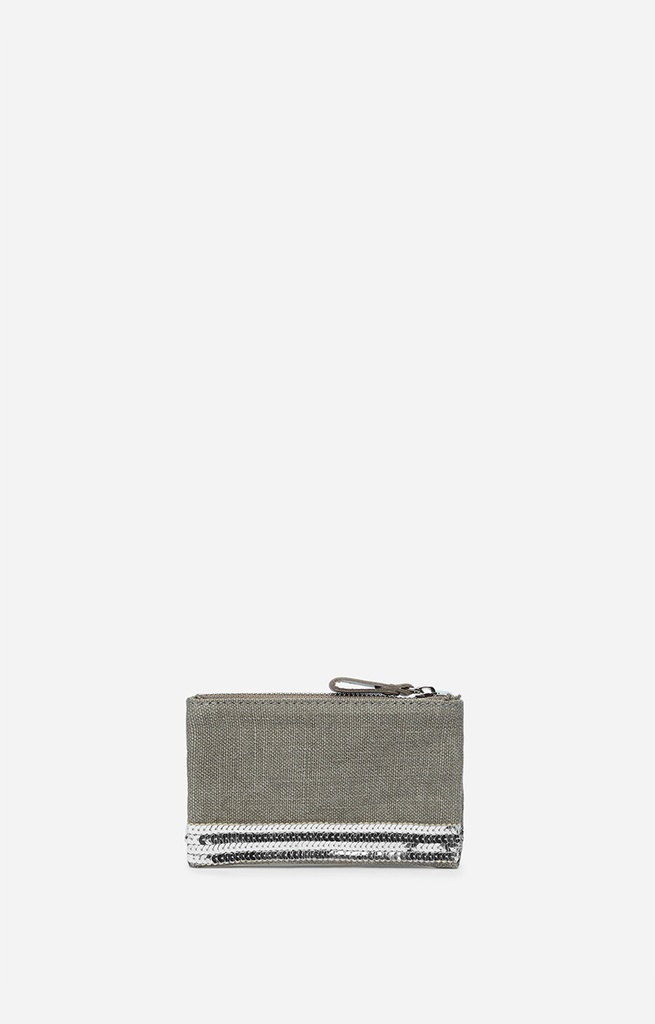 VANESSA BRUNO - Zipped Cluth Small Grey - Canvas & Sequins 