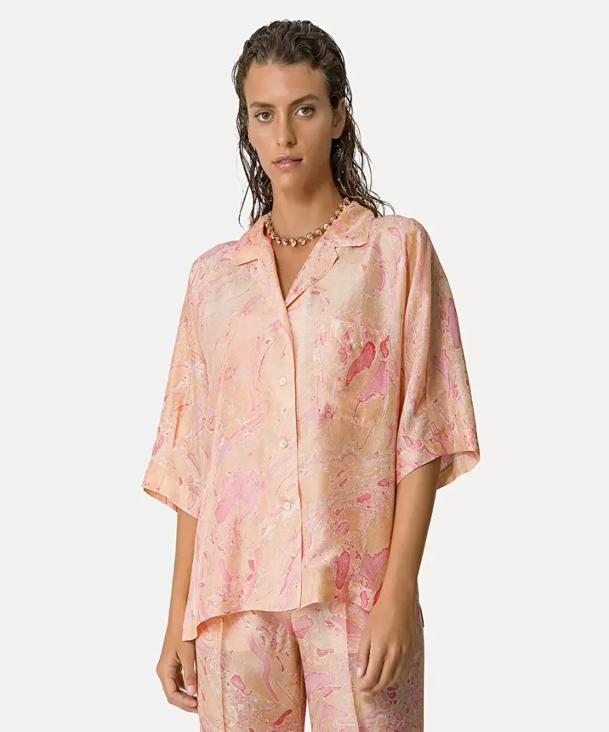 FORTE FORTE - Half–sleeve shirt in “marbeling” habotai silk