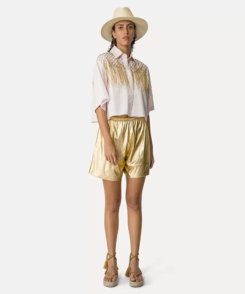 [12306_my pants] FORTE FORTE - Bermuda shorts in lamé eco deerskin