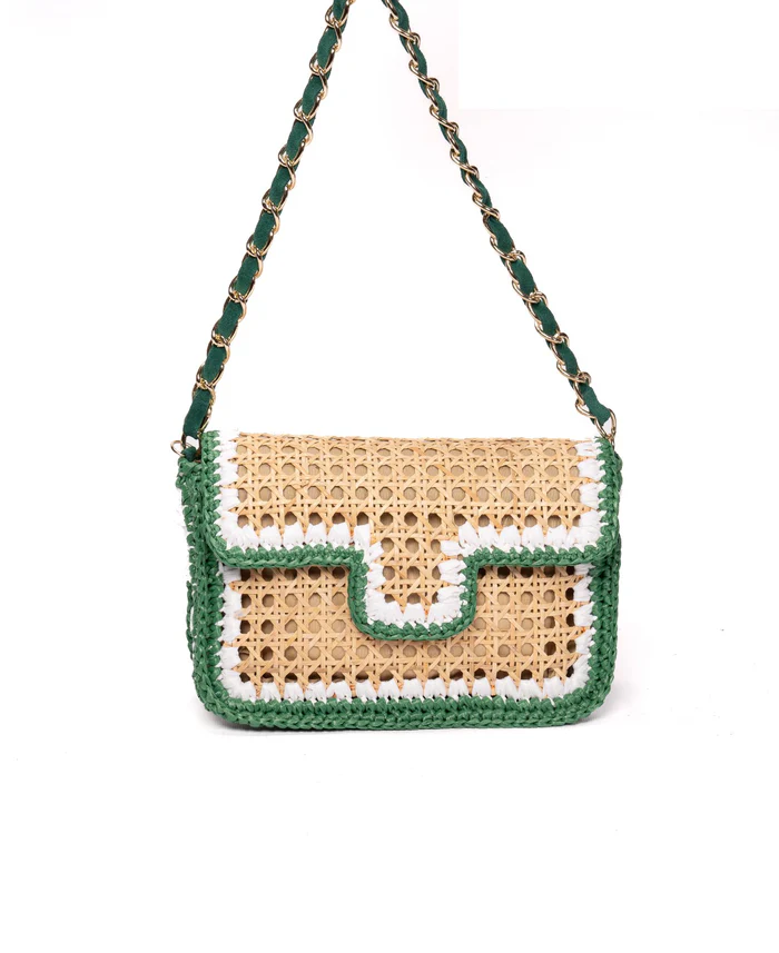 Ginevra Raffia Bag in Green and White - BIDINIS BAGS