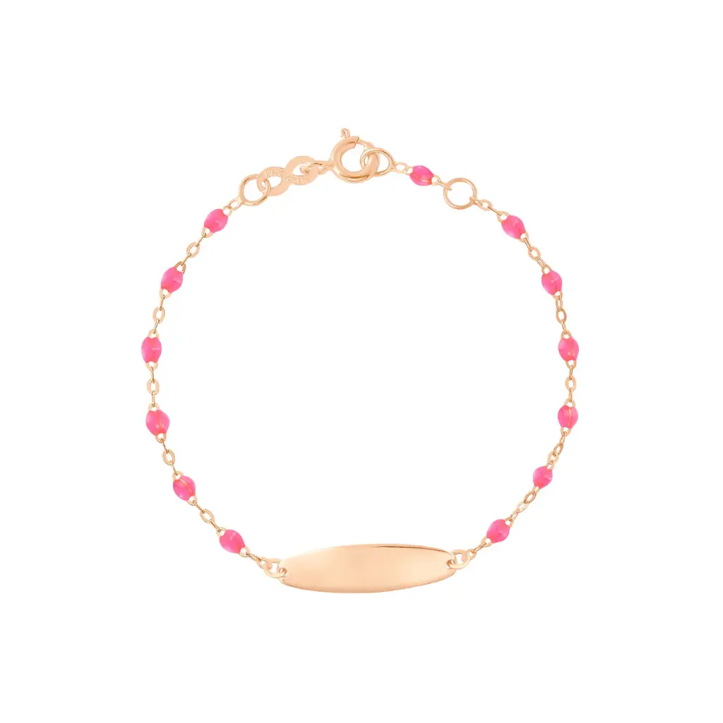 [B3LG002R29 15] Little Gigi NEON PINK Bracelet 15cm, Oval plaque 18ct Rose Gold - GIGI CLOZEAU