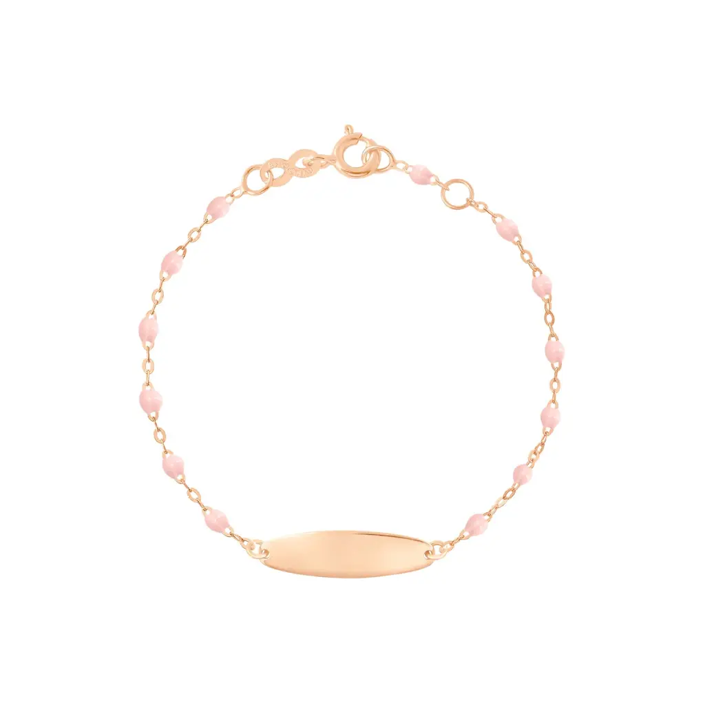 [B3LG002R28 13] Little Gigi BABY PINK Bracelet, Oval plaque 18ct Rose Gold 13cm - GIGI CLOZEAU