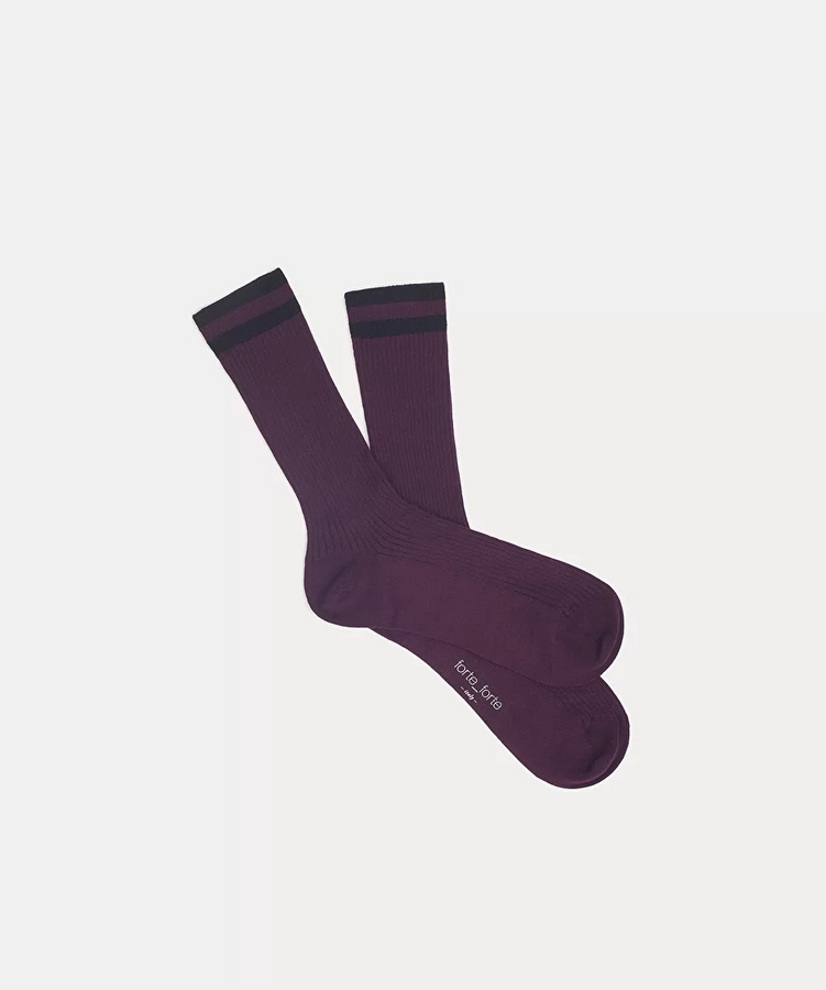[12998_my socks burgundy] FORTE FORTE - Cotton Socks with Striped details Burgundy