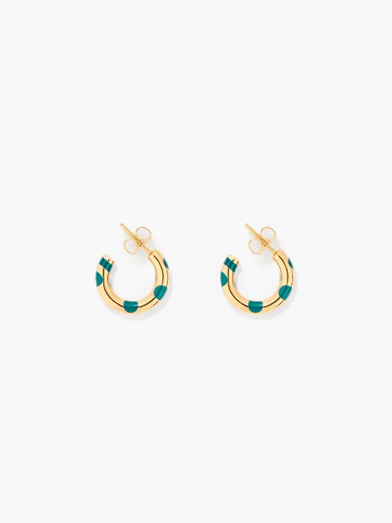 [FW24BO04 MG] AURELIE BIDERMANN - POSITANO Emerald Polka dots Mini Hoops Earrings