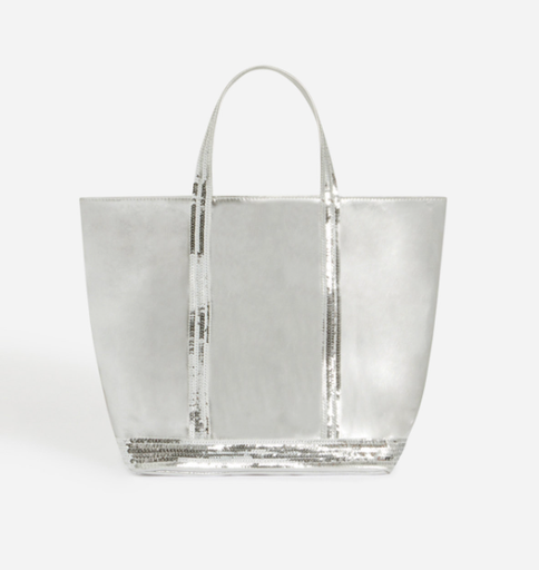 [4HVD30-V40413] VANESSA BRUNO - Cabas Tote M Silver Leather 