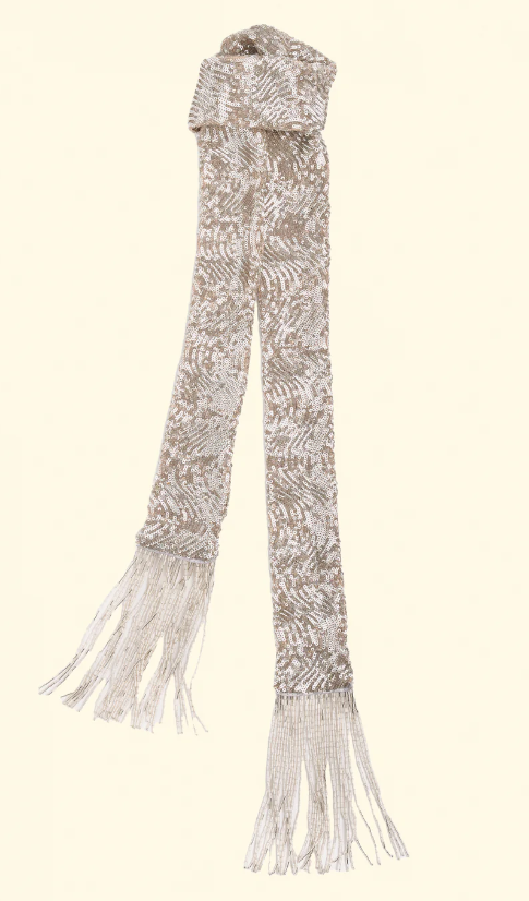 [13292_my scarf] FORTE FORTE "La Danza del Mare" Sequins Fringe Scarf Silver