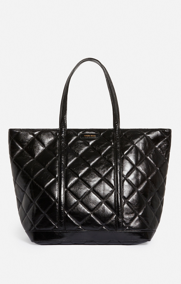 [2EVD84-V40373-999] VANESSA BRUNO - Quilted Leather XL Cabas Tote Black 