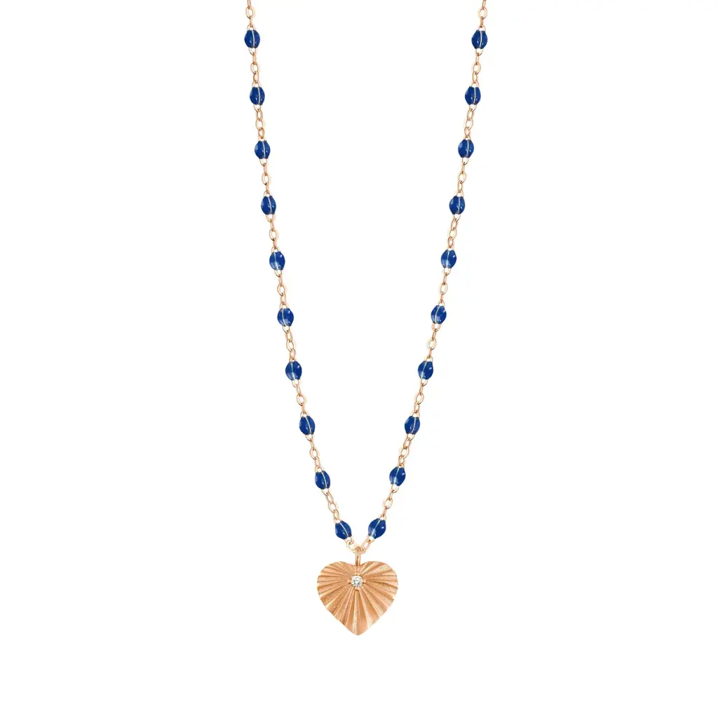 [B1LC001R07 42] Light Heart LAPIS Diamond Necklace 18ct Rose Gold - GIGI CLOZEAU