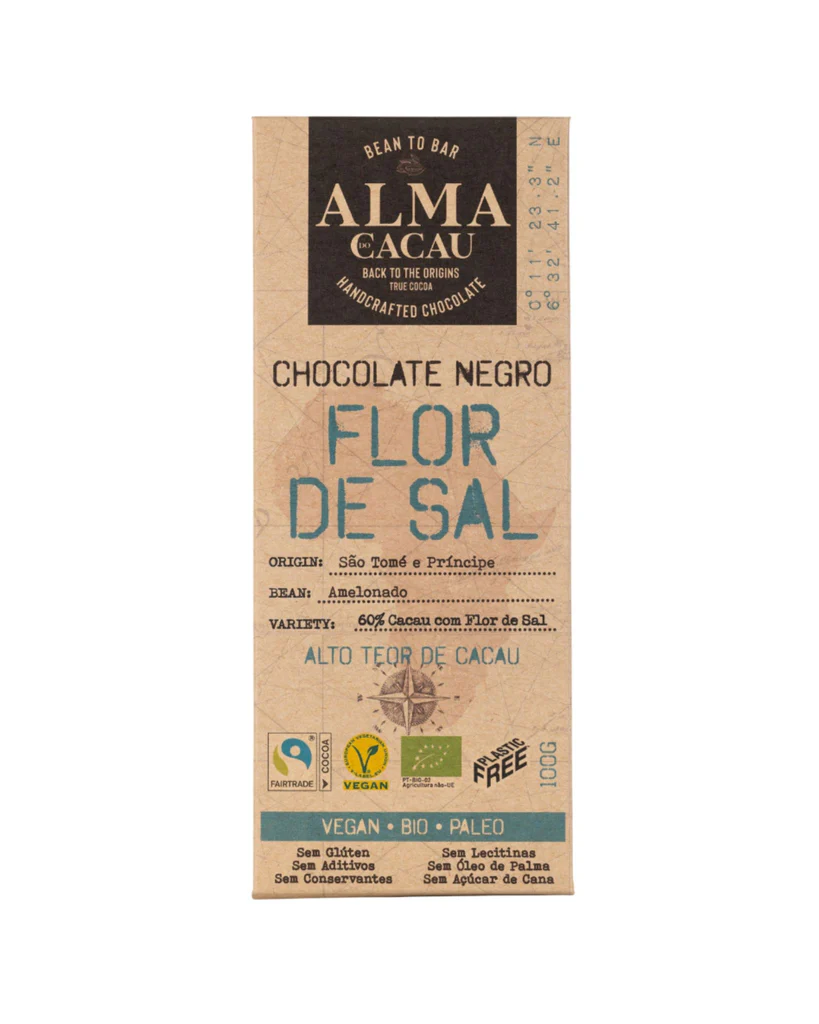 [101006] Bio Dark Chocolate 60% Flor de Sal 100g - Alma de Cacau  