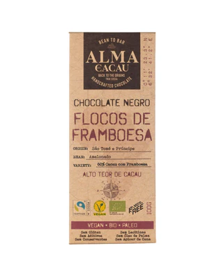 [101007] Bio Dark Chocolate 60% Flocos de Framboesa 100g - Alma de Cacau 