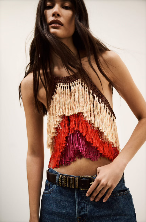 [1E25AMMA] BA&SH - AMMALA striped fringed top