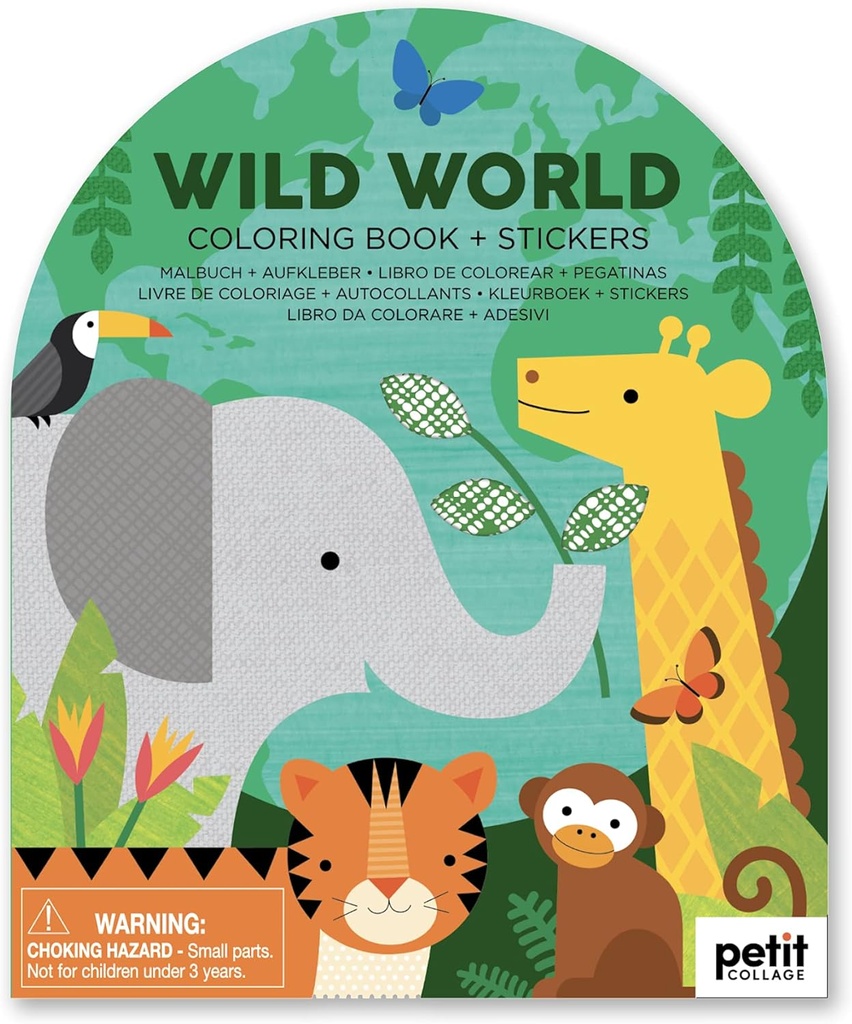 PETIT COLLAGE Wild World Coloring Book with Stickers