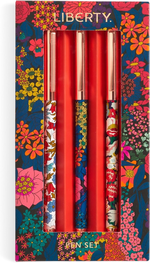 Galison Liberty Everyday Floral Pen Set – Includes 3 Black Ink Ballpoint Pens and Hinged Gift Box, Stylish Writing Pens Featuring Stunning Designs, Makes a Great Gift
