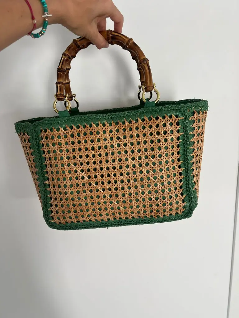 Event BIDINIS TOTE RATTAN+CROCHET GREEN TRIM
