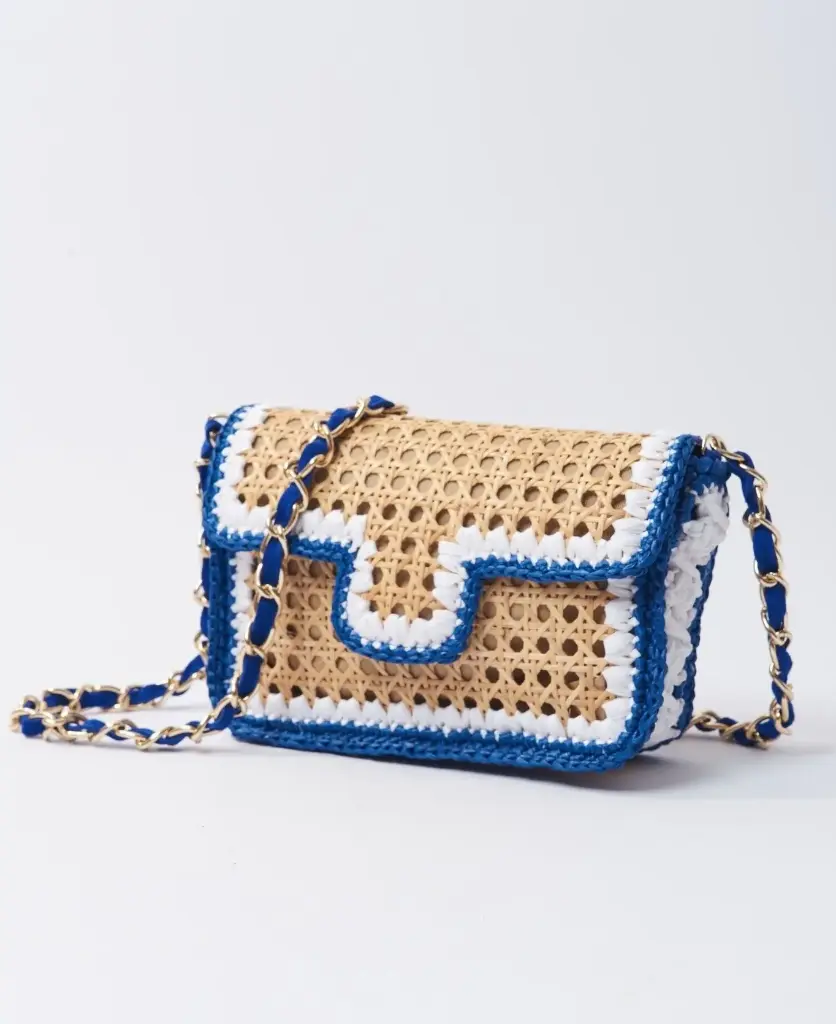 Event BIDINIS GINEVRA SMALL RATTAN+CROCHET BLUE/WHITE