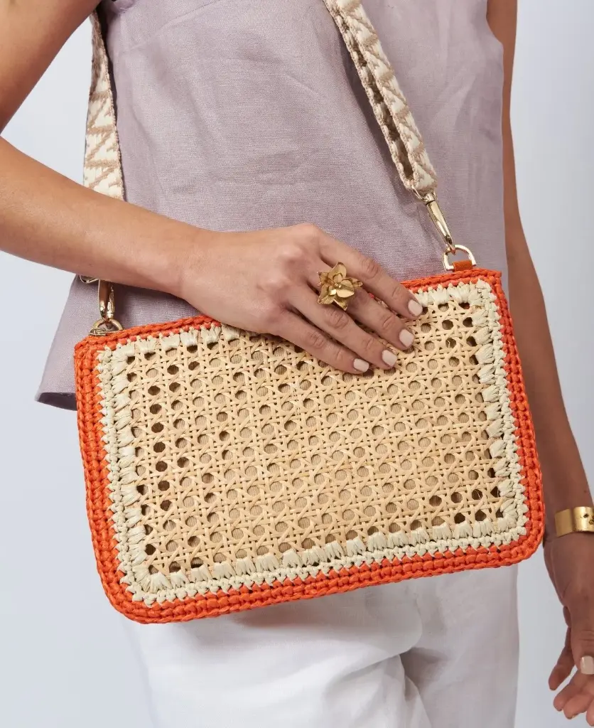 Event BIDINIS LUISA CLUCH RATTAN+CROCHET ORANGE