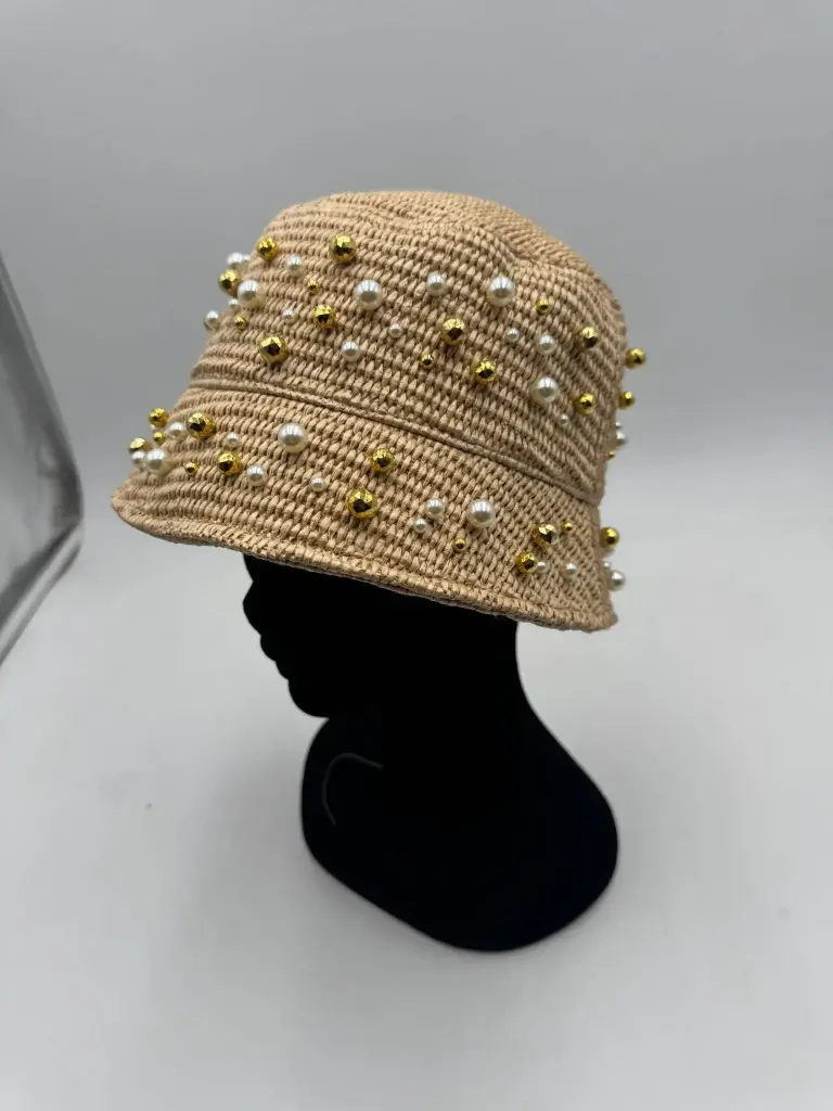 Event BIDINIS bucket hat with embroidery  with embroidery raffia natural