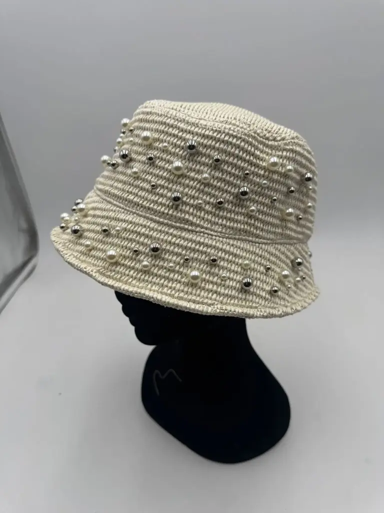 Event BIDINIS bucket hat with embroidery  with embroidery raffia OFF WHITE
